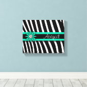 Turquoise Blue Floral Gem & Zebra Pattern Canvas Afdruk (Insitu (Houten vloer))