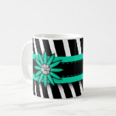 Turquoise Blue Floral Gem & Zebra Pattern Koffiemok (Voorkant links)