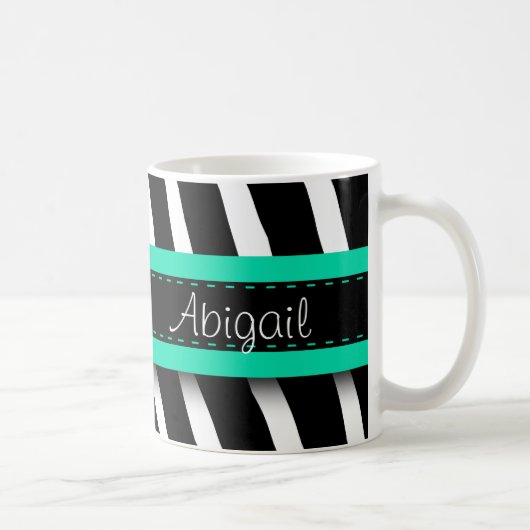 Turquoise Blue Floral Gem & Zebra Pattern Koffiemok (Rechts)