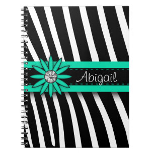 Turquoise Blue Floral Gem & Zebra Pattern Notitieboek