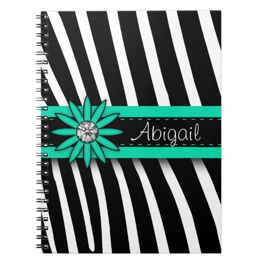 Turquoise Blue Floral Gem & Zebra Pattern Notitieboek (Voorkant)