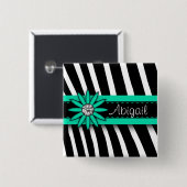 Turquoise Blue Floral Gem & Zebra Pattern Vierkante Button 5,1 Cm (Voorkant /achterkant)