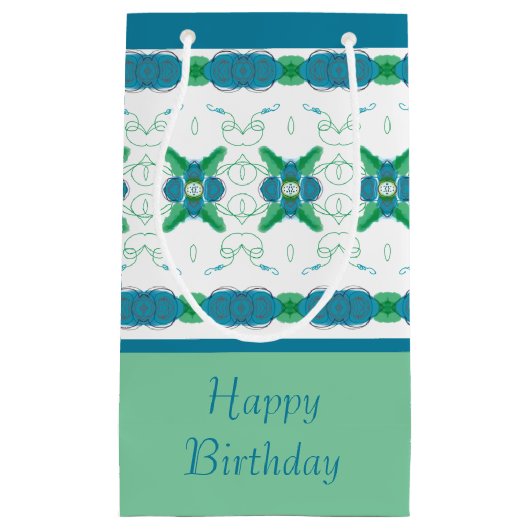Turquoise Blue Floral Klein Cadeauzakje (Voorkant)