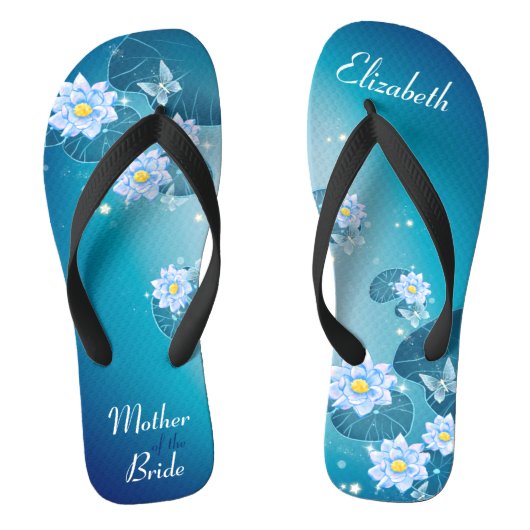 Turquoise Blue Floral Lotus Pattern Wedding Teenslippers (Voetbed)