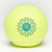 Turquoise-Blue Floral Mandala Monogrammed Tennisballen (Voorkant)