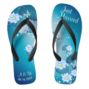 Turquoise Blue Floral Pattern Weddenschap net getr Teenslippers