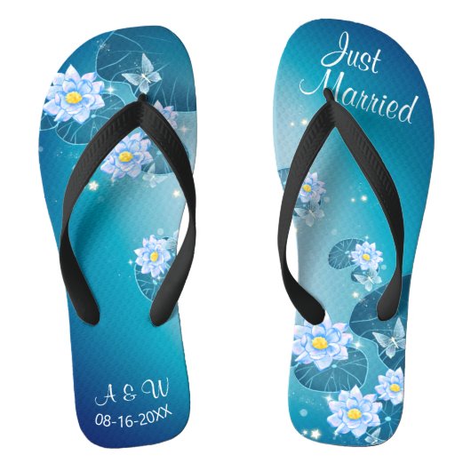Turquoise Blue Floral Pattern Weddenschap net getr Teenslippers (Voetbed)