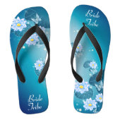 Turquoise Blue Floral Pattern Wedding Bride Tribe Teenslippers (Voetbed)