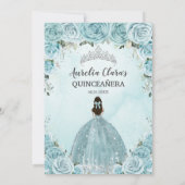 Turquoise Blue Floral Princess Silver Quinceañera Kaart (Achterkant)