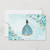 Turquoise Blue Floral Quinceañera Gold Princess RSVP Kaartje (Achterkant)