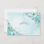 Turquoise Blue Floral Quinceañera Silver Princess RSVP Kaartje (Achterkant)