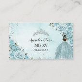 Turquoise Blue Floral Silver Quinceañera Informatiekaartje (Achterkant)