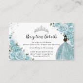 Turquoise Blue Floral Silver Quinceañera Informatiekaartje (Voorkant)