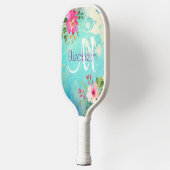 Turquoise Blue Floral Waterverf Modern Monogram Pickleball Paddle (Links)