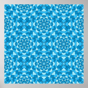 Turquoise blue florale geometrisch naadloos patroo poster