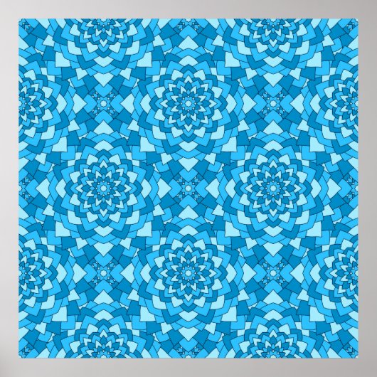 Turquoise blue florale geometrisch naadloos patroo poster (Voorkant)