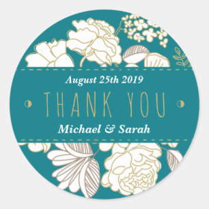 Turquoise Blue Flower Garden Wedding Favor Sticker