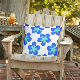 Turquoise Blue Flower Pattern Buitenkussen
