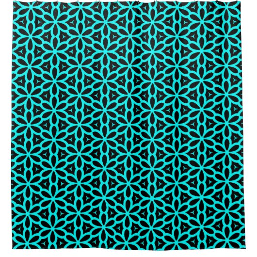 Turquoise Blue Flower Pattern Douchegordijn (Voorkant)