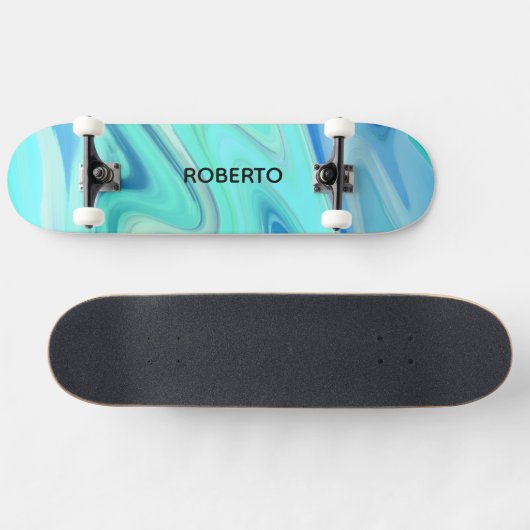 Turquoise & Blue Flowing Stripes Skate Deck (Horizontaal)