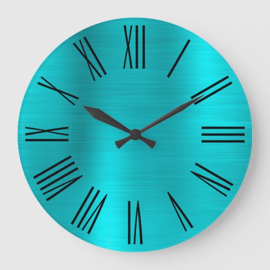 Turquoise Blue Folie Black Roman Numerals Grote Klok (Voorkant)