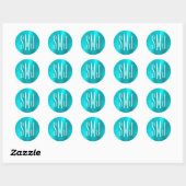 Turquoise Blue Folie Drieletterd Monogram Ronde Sticker (Vel)