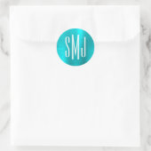 Turquoise Blue Folie Drieletterd Monogram Ronde Sticker (Tas)