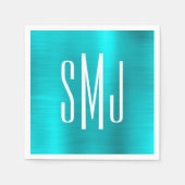Turquoise Blue Folie Drieletterd Monogram Servet (Voorkant)