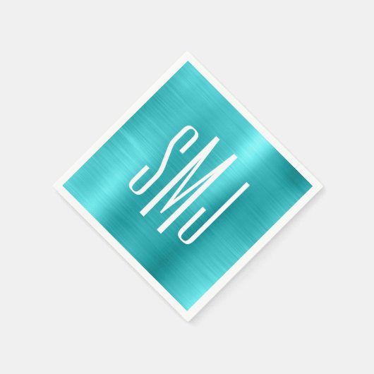 Turquoise Blue Folie Drieletterd Monogram Servet (Hoek)