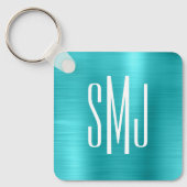 Turquoise Blue Folie Drieletterd Monogram Sleutelhanger (Voorkant)