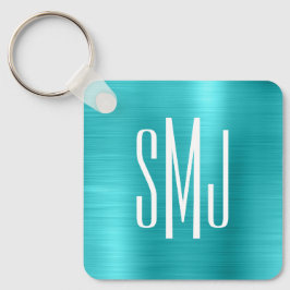 Turquoise Blue Folie Drieletterd Monogram Sleutelhanger