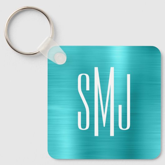 Turquoise Blue Folie Drieletterd Monogram Sleutelhanger (Voorkant)