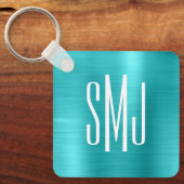 Turquoise Blue Folie Drieletterd Monogram Sleutelhanger (Voorkant)