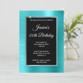 Turquoise Blue Folie Silver en Black Birthday Kaart (Staand voorkant)
