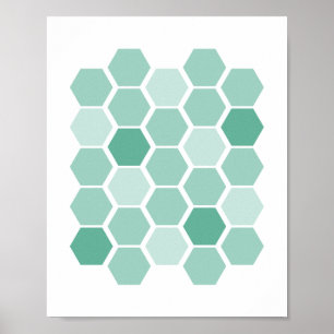 Turquoise Blue Geometric Hexagon Wall Art Poster