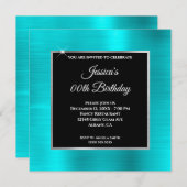 Turquoise Blue Glam Silver Black Lijst Birthday Kaart (Voorkant / Achterkant)
