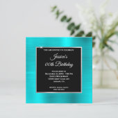 Turquoise Blue Glam Silver Black Lijst Birthday Kaart (Staand voorkant)