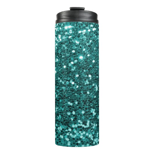 Turquoise Blue Glitter Faux Glitter Sparkle Thermosbeker (Voorkant)
