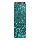 Turquoise Blue Glitter Faux Glitter Sparkle Thermosbeker (Achterkant)