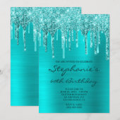 Turquoise Blue Glitter Folie Drip 60th Birthday Kaart (Voorkant / Achterkant)