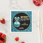 Turquoise Blue Glitter Jaarlijks Kerstdiner Servet (Insitu)