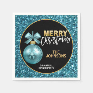 Turquoise Blue Glitter Jaarlijks Kerstdiner Servet