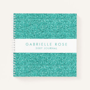 Turquoise Blue Glitter Journal-laptop met naam Notitieboek