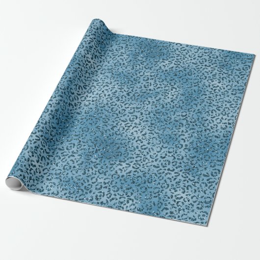 Turquoise Blue Glitter Leopard Print Cadeaupapier (Uitgerold)