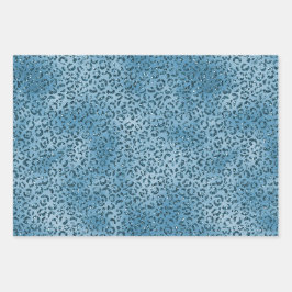 Turquoise Blue Glitter Leopard Print Inpakpapier Vel