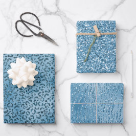 Turquoise Blue Glitter Leopard Print      Inpakpapier Vel