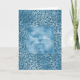 Turquoise Blue Glitter Leopard Print Kaart