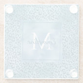 Turquoise Blue Glitter Leopard Print Monogram Glazen Onderzetter (Achterkant)