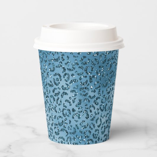 Turquoise Blue Glitter Leopard Print Papieren Bekers (Achterkant)