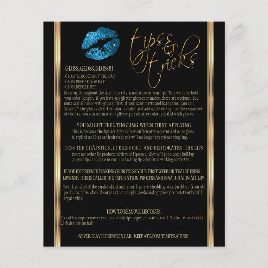 Turquoise Blue Glitter Lip Instructions Flyer (Achterkant)